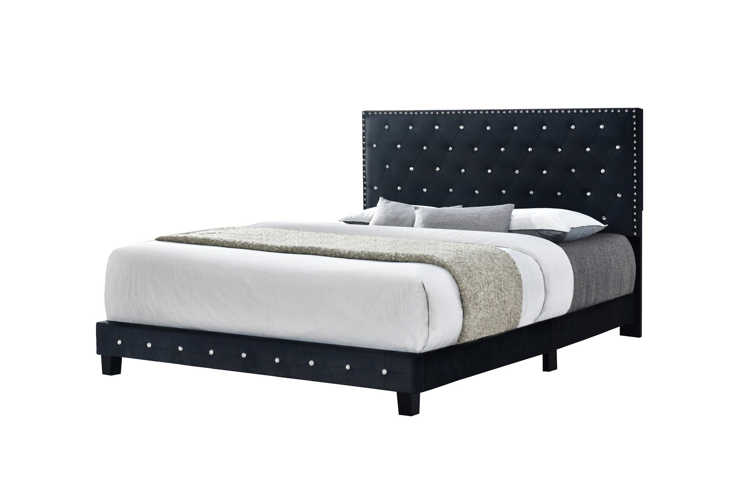 Diamond Bed (Queen) (Fabric Velvet Black)