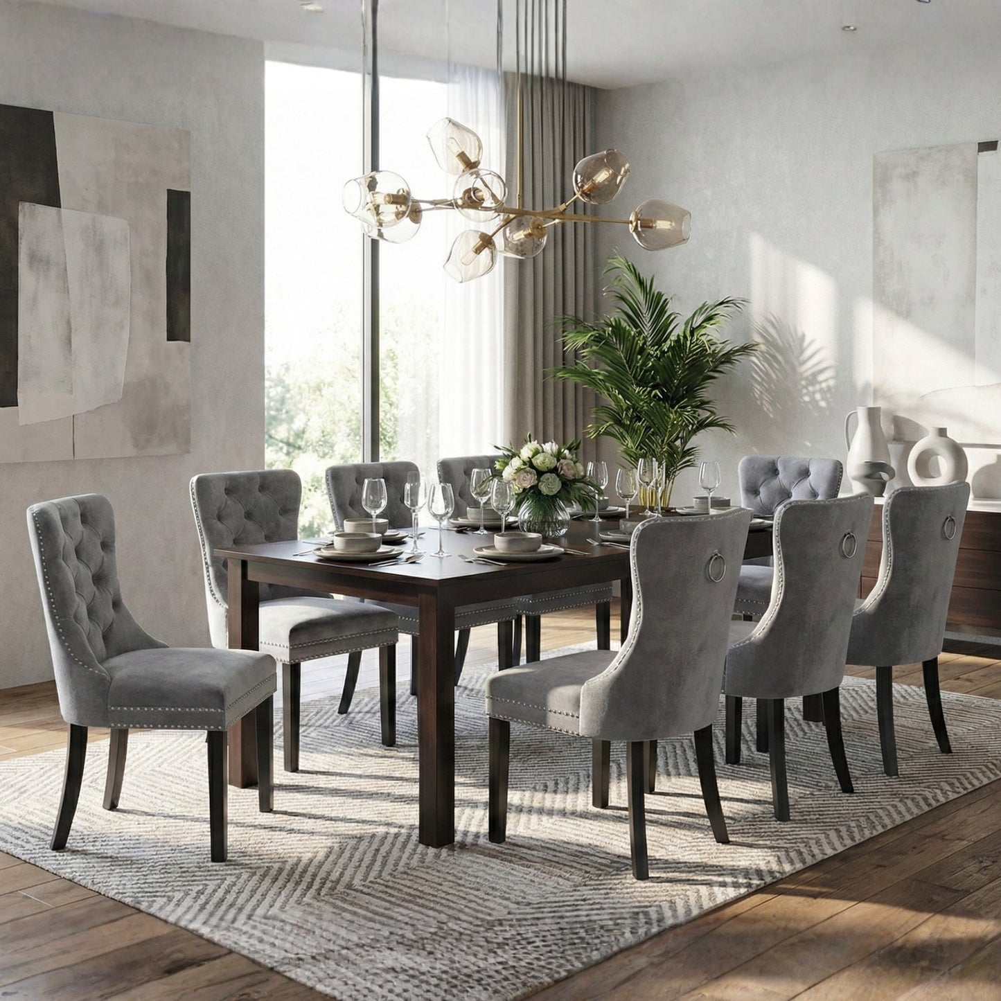 CHAISE DE SALLE À MANGER MADRID EN VELOURS AVEC GARNITURE CLOUÉE ET BOUTONNEAU CHROMÉ – CHAISE DE SALLE À MANGER DE LUXE CAPITONNÉE
