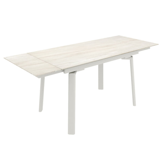 Bellaro Dining Table with Extension, 55"-79" in Travertine and Cream