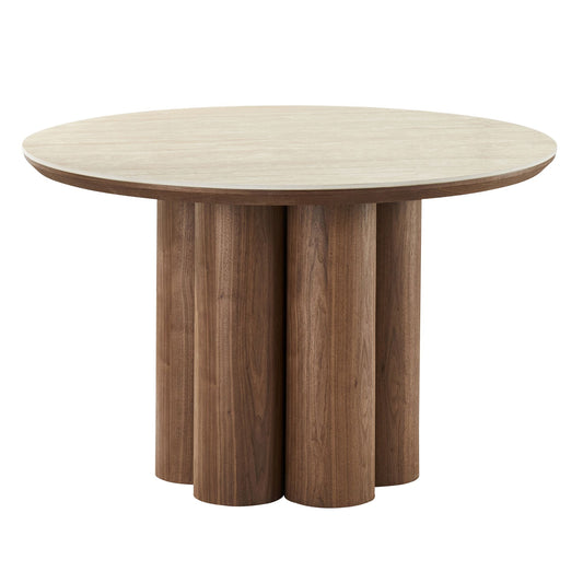 Seaton Round Dining Table, 47" in Walnut and Travertine