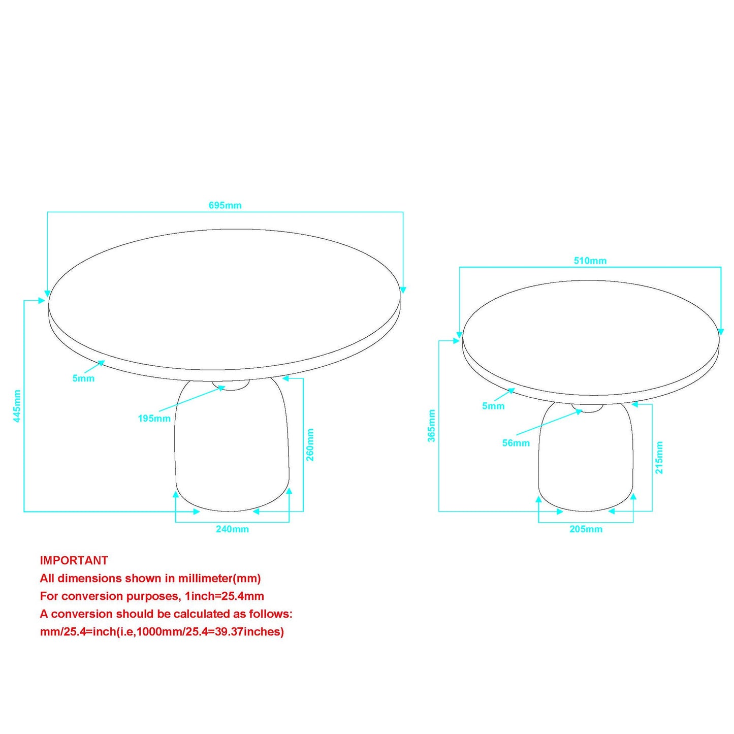 Adira 2pc Round Coffee Table Set in Antique Gold and Black