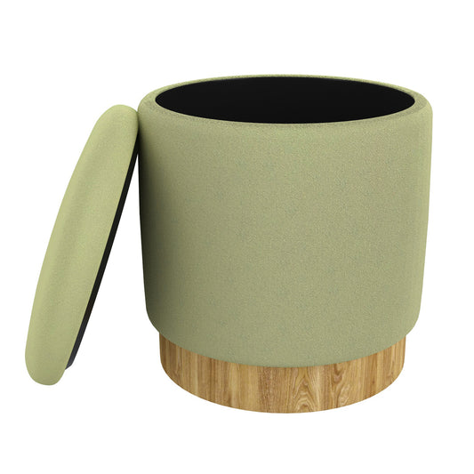 Pouf de rangement rond Alya en sauge et naturel