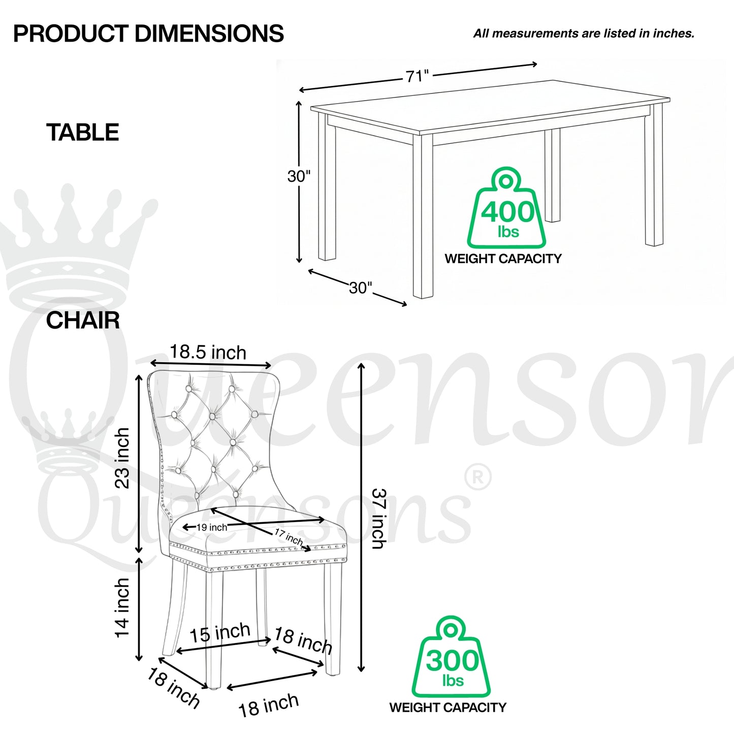 Modern Dining Set – Espresso Solid Wood Table with Tufted Nailhead Chairs
