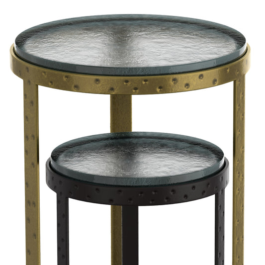 Ensemble de 2 tables d'appoint Ares en noir et or antique
