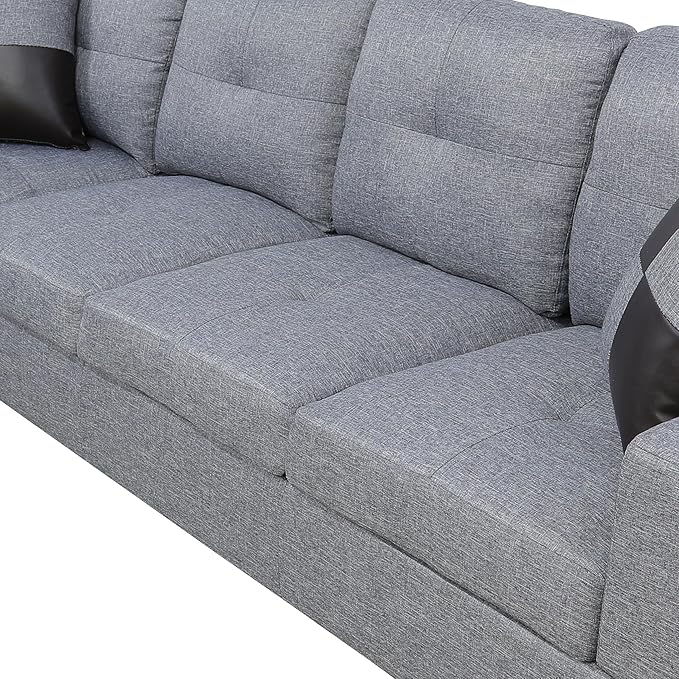 UBGO Living Room Furniture Sets,L-Shape Couch with Chaise Lounge & Storage Ottoman,Linen Sofas & Couches,3-Piece Sectional Sofa Set for Small Space Apartments- Grey (Left Hand Facing)