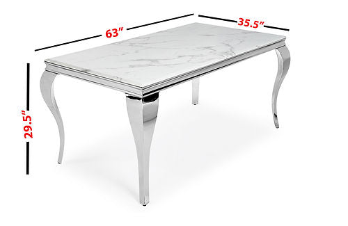 Table à manger en marbre Kennedy 63" + 6 chaises noires Munich