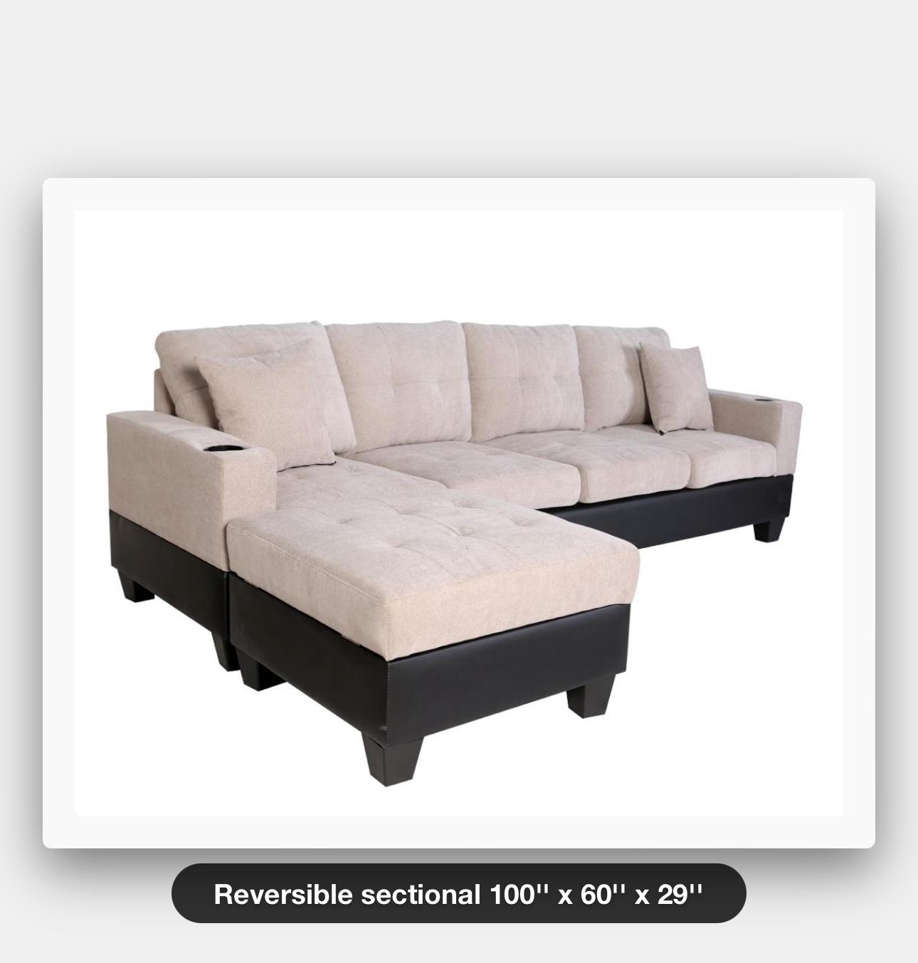 Reversible Sectional Sofa with Ottoman Storage