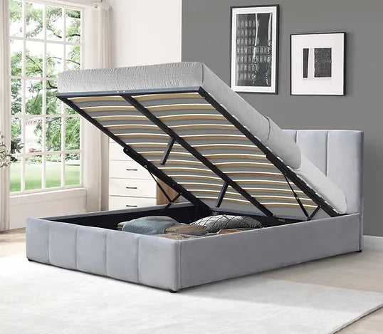 Frankfurt Lift Top Storage Bed Double/Queen/King Grey Velvet