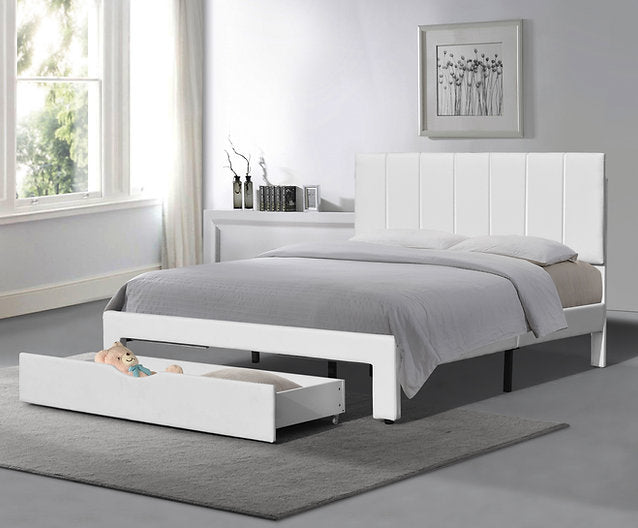 Miami Bed with Storage Drawer White PU