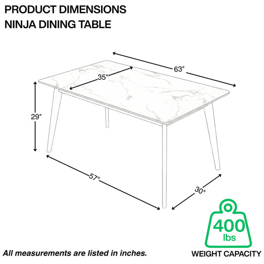 Ninja 63" Modern Dining Table with Black Steel Legs