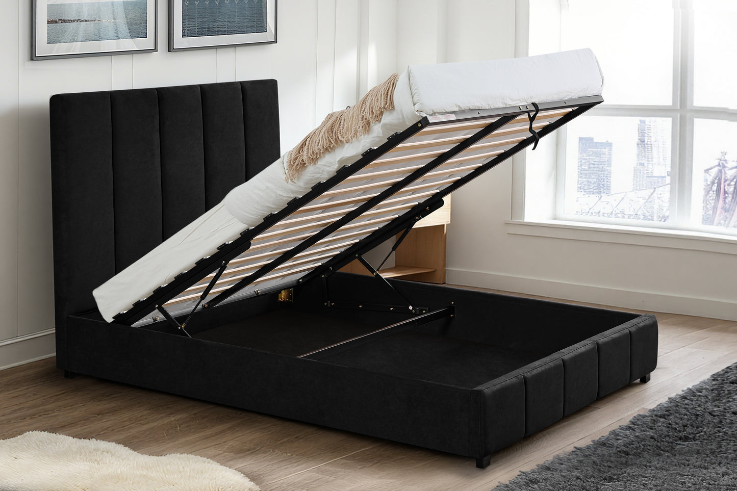 NEW Frankfurt Vegan Leather Bed With Lift Top Storage Queen