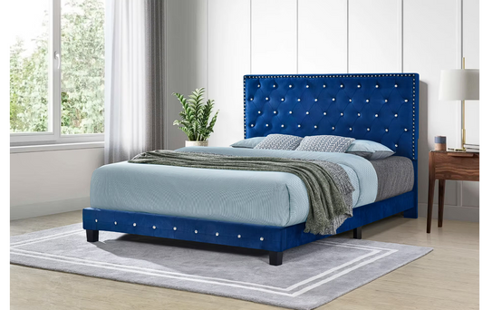 Lit Diamond (Queen) (Tissu Velours Blanc Cassé)