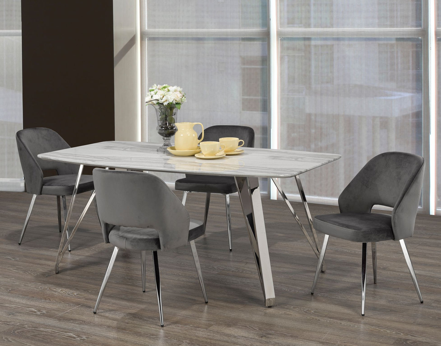 5-PIECE DINING SET - BLACK/GREY