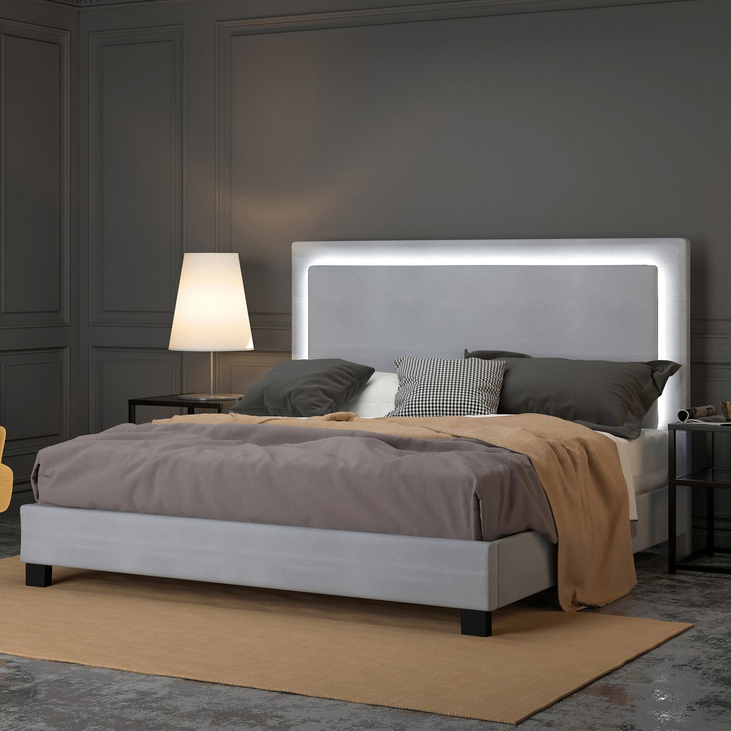 Lumina 78" King Platform Bed w/Light in Grey