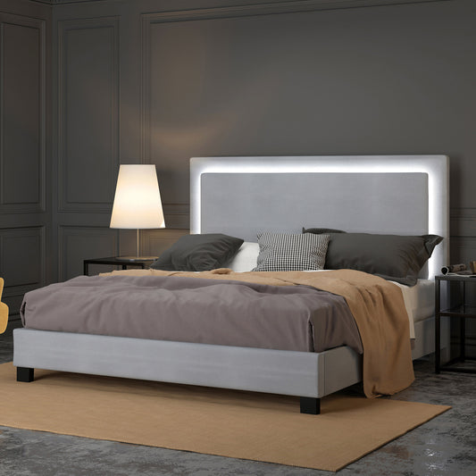 Lit plateforme king size Lumina de 78 po avec éclairage en gris