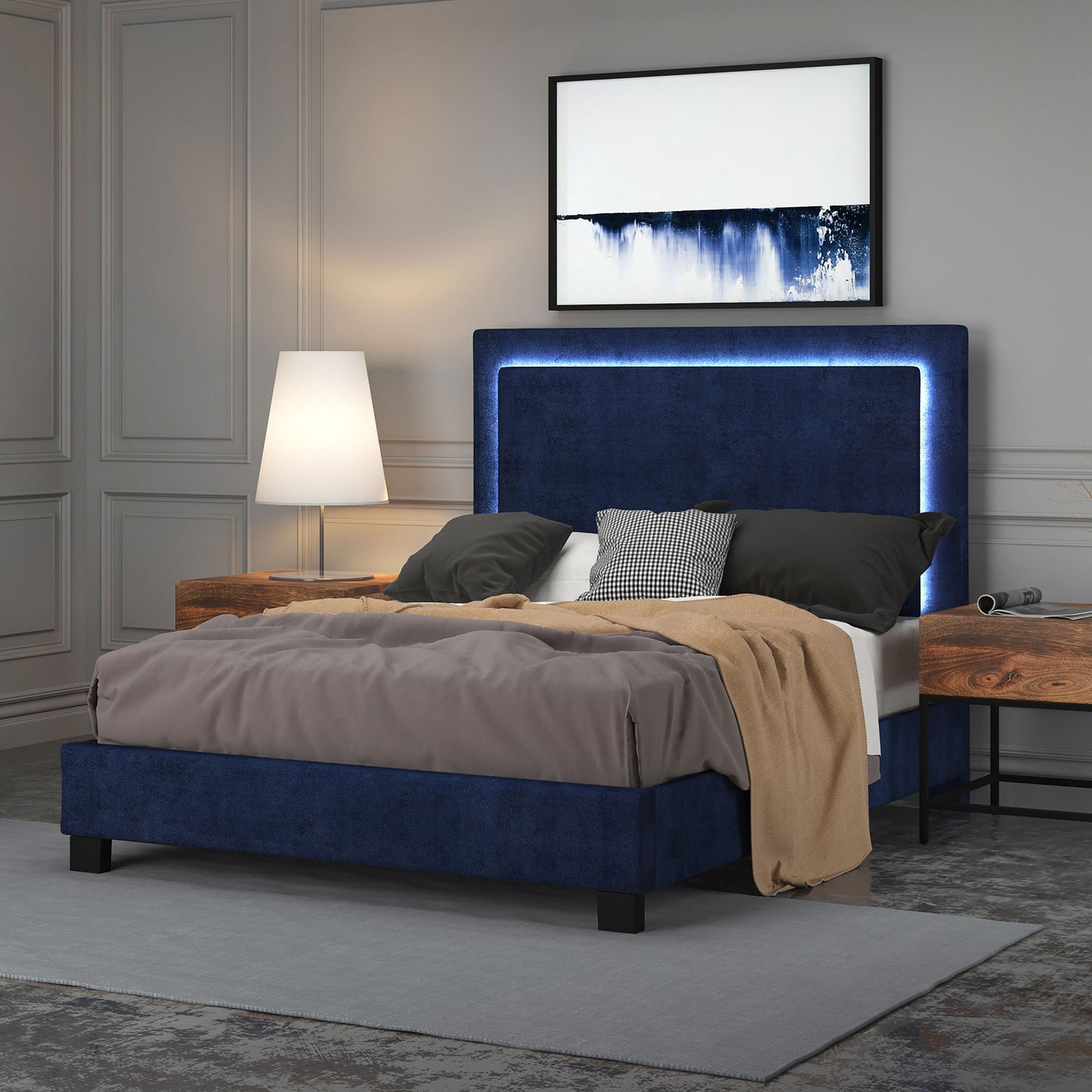 Lumina 60" Queen Platform Bed w/Light in Blue