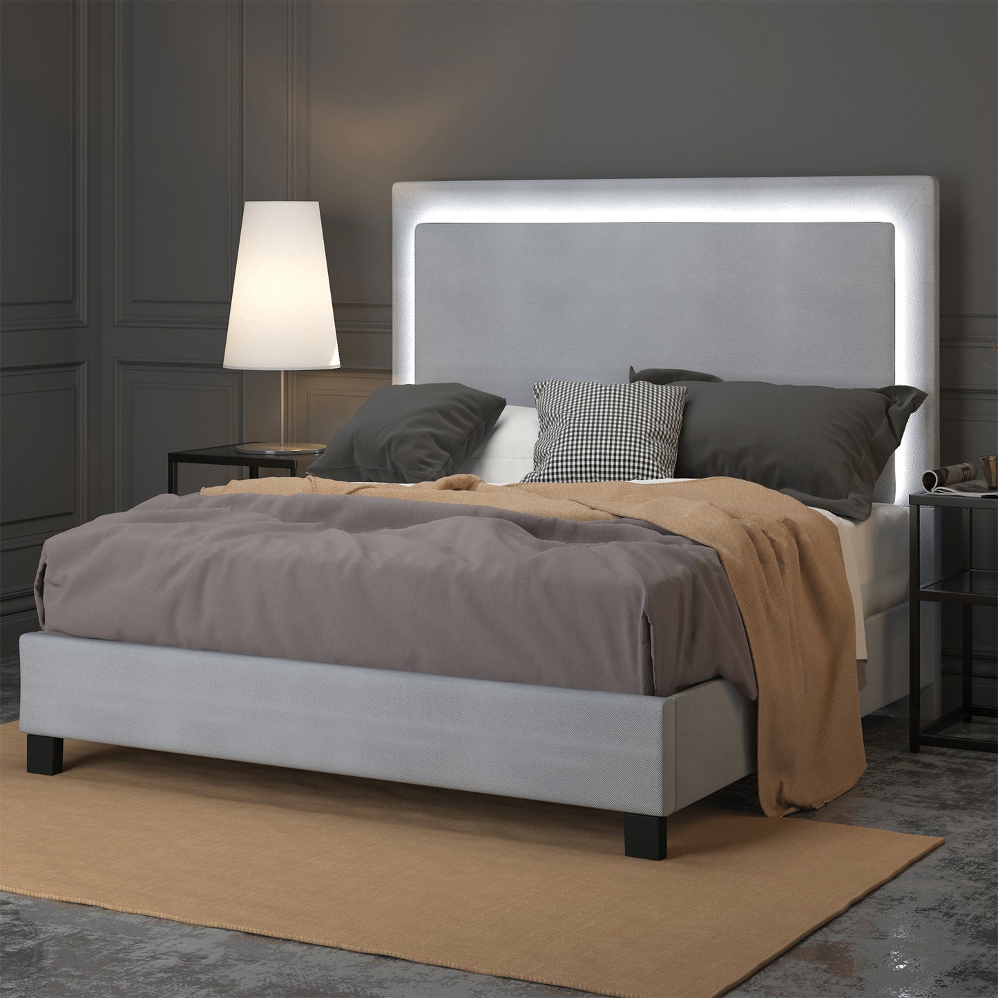 Lumina 60" Queen Platform Bed w/Light in Grey