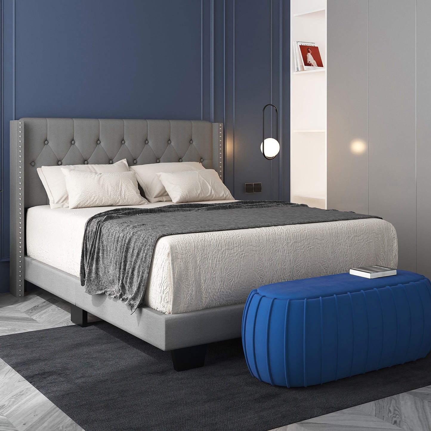 Gunner 60" Queen Bed in Light Grey