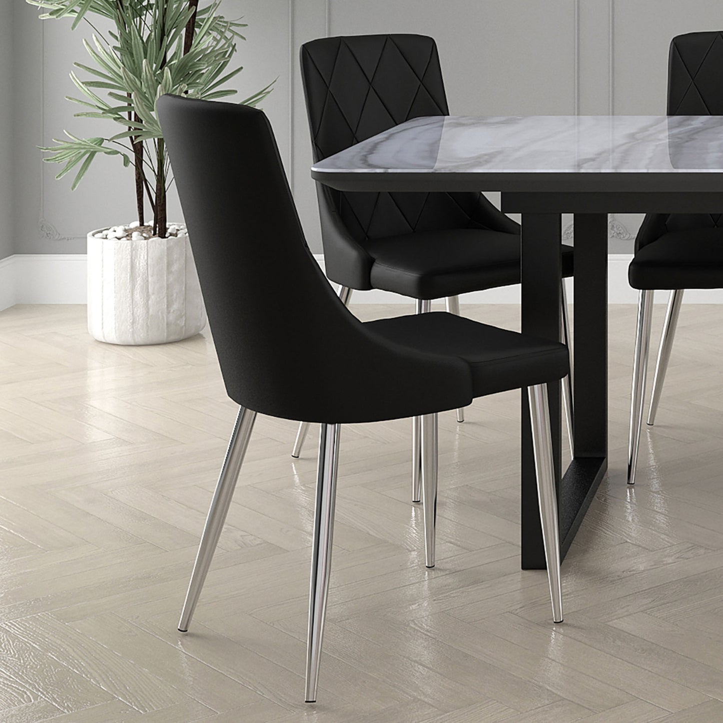 Devo Side Chair in Black and Chrome (Each)