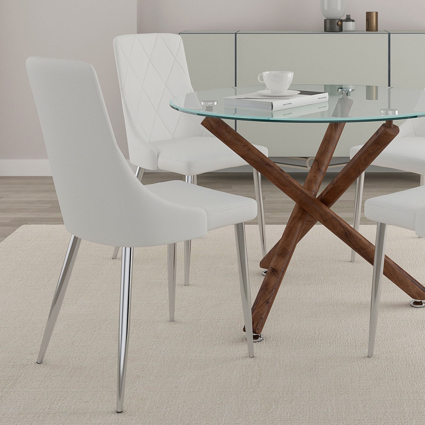 Devo Side Chair in White and Chrome (Each)