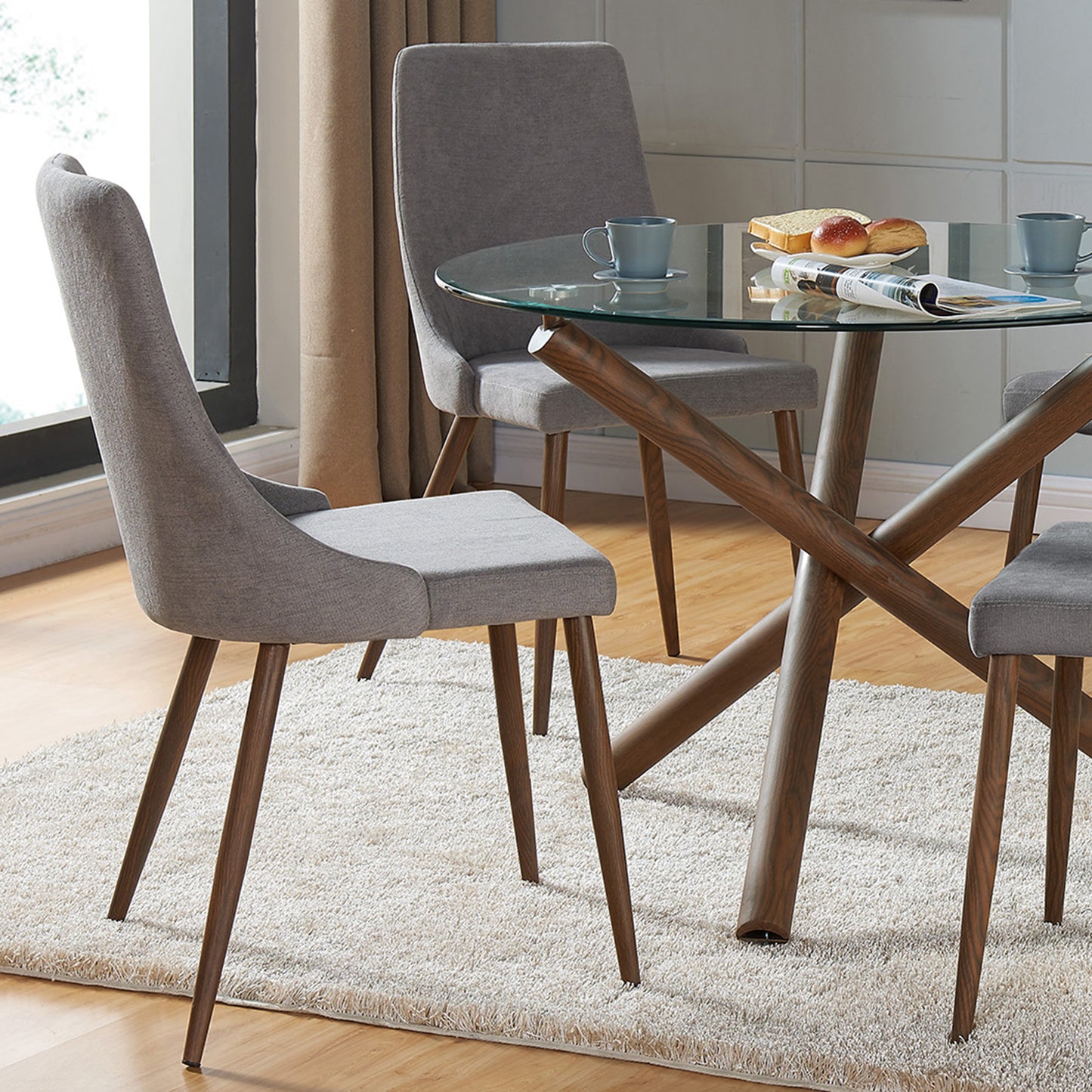 Cora Fabric Side Chair in Grey and Walnut (Each)