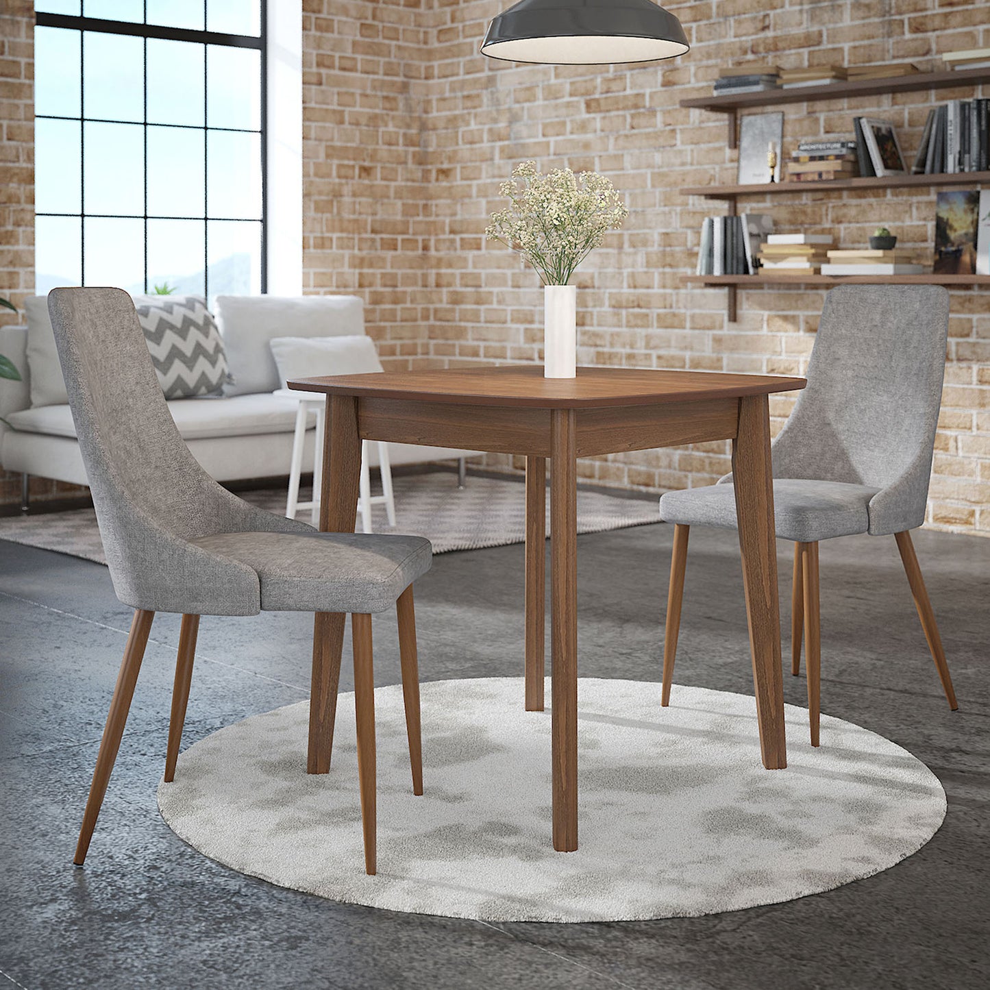 Cora Fabric Side Chair in Grey and Walnut (Each)