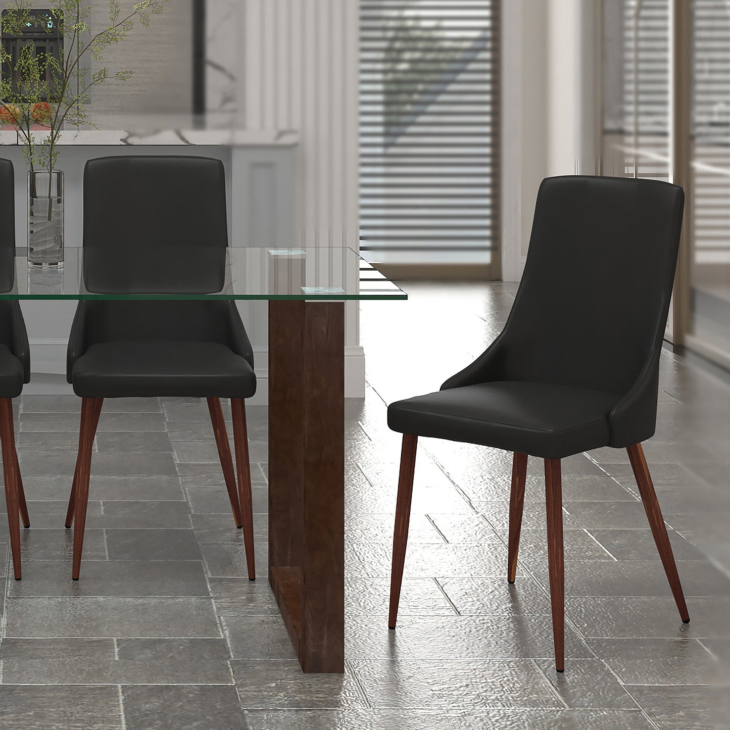 Cora Faux Leather Side Chair in Black and Walnut (Each)