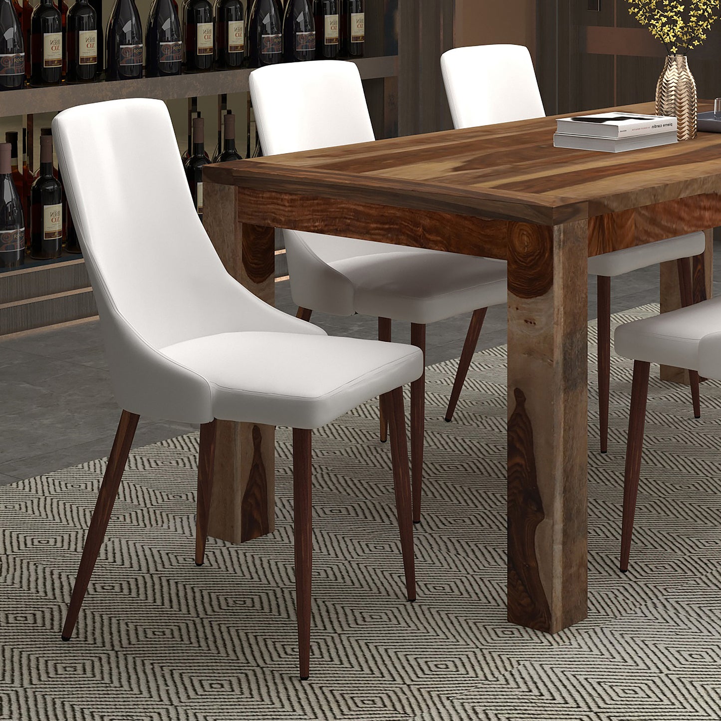 Cora Faux Leather Side Chair in White and Walnut (Each)