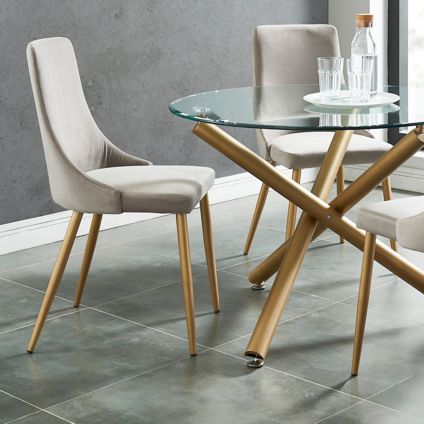 Carmilla Side Chair in Grey and Aged Gold (Each)