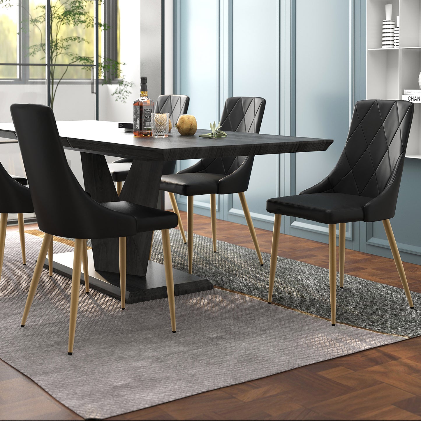 Antoine Side Chair in Black and Aged Gold (Each)