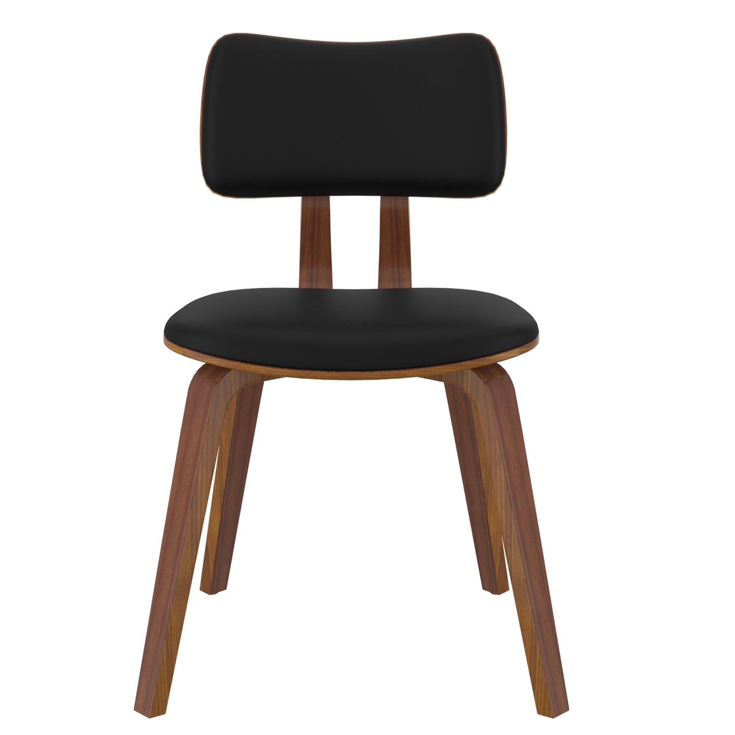 Zuni Side Chair in Black Faux Leather and Walnut