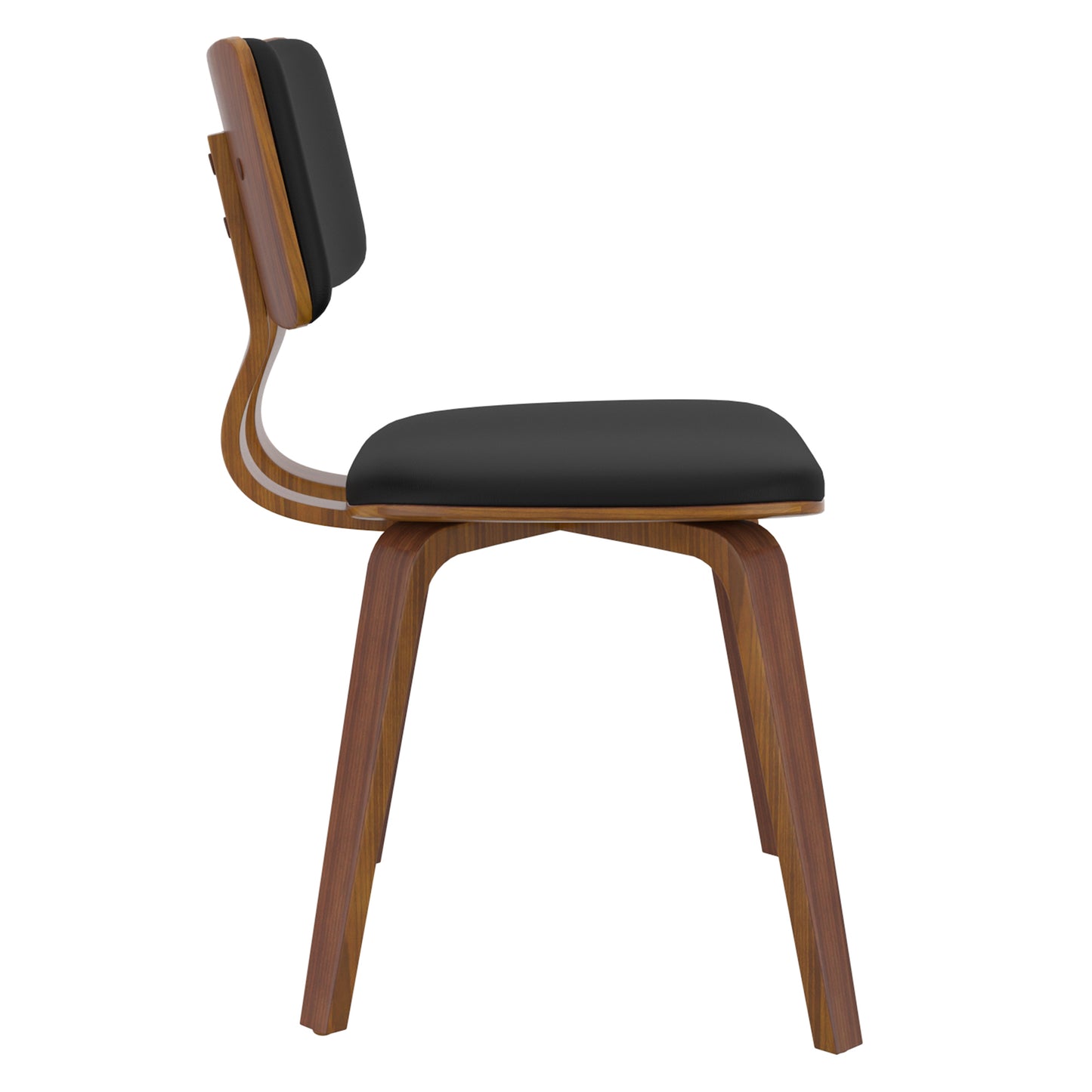 Zuni Side Chair in Black Faux Leather and Walnut