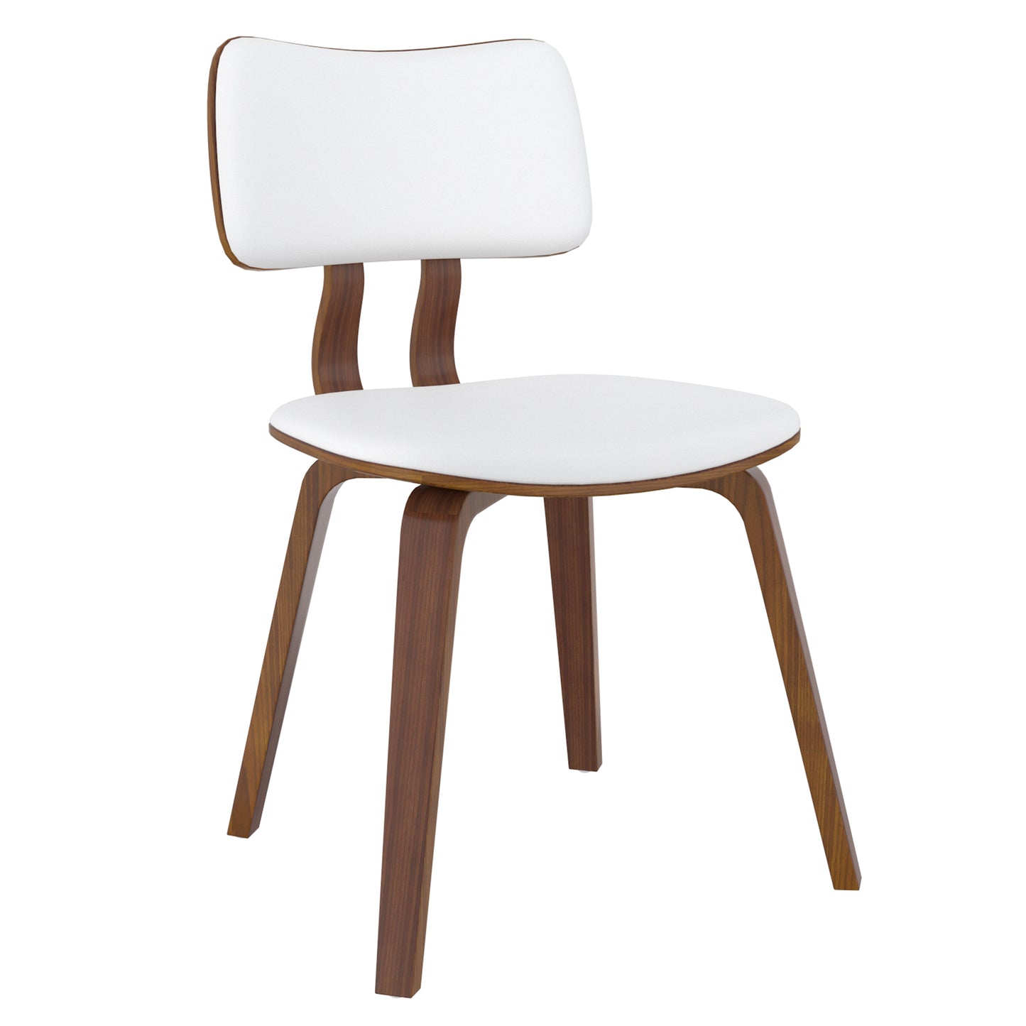 Zuni Side Chair in White Faux Leather and Walnut