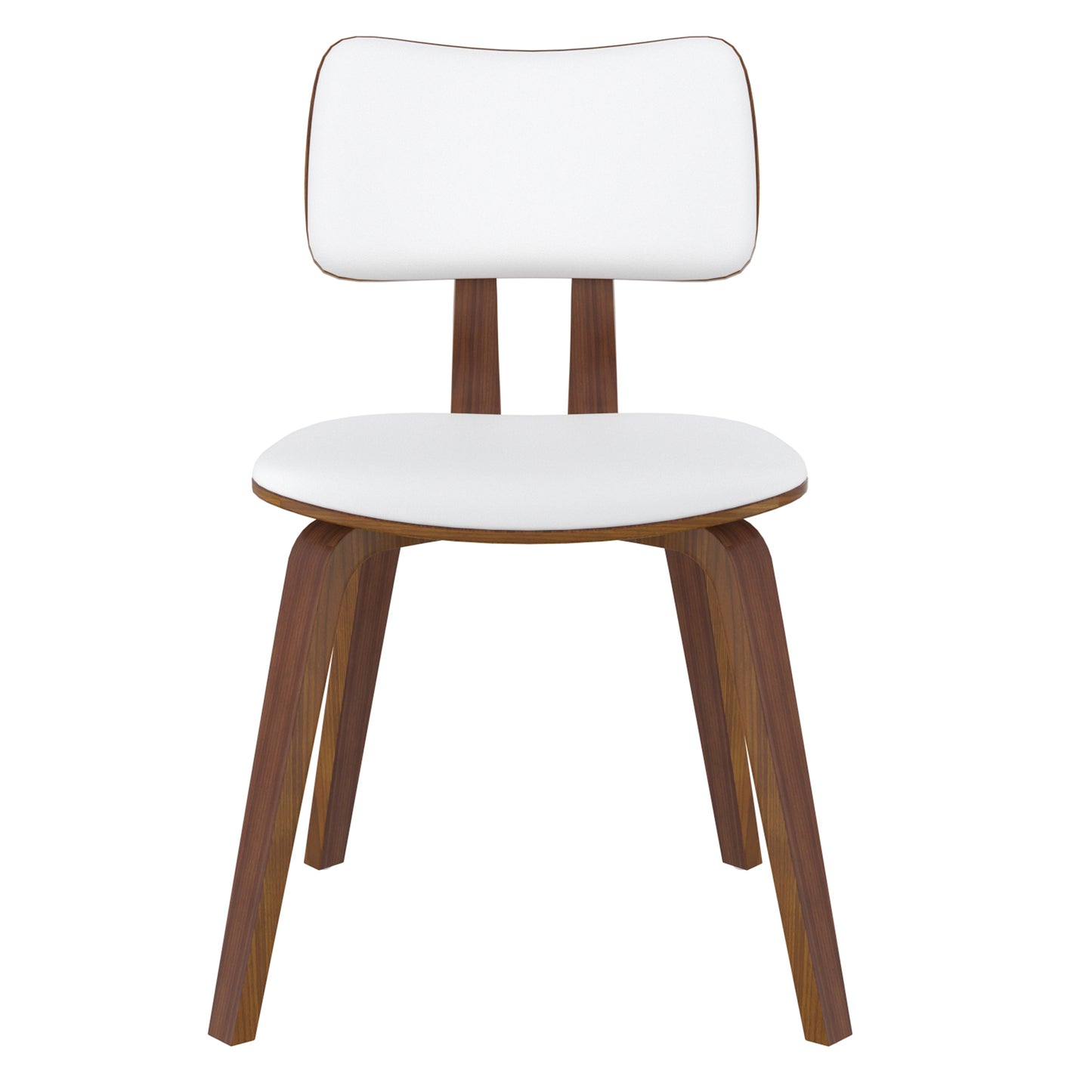 Zuni Side Chair in White Faux Leather and Walnut