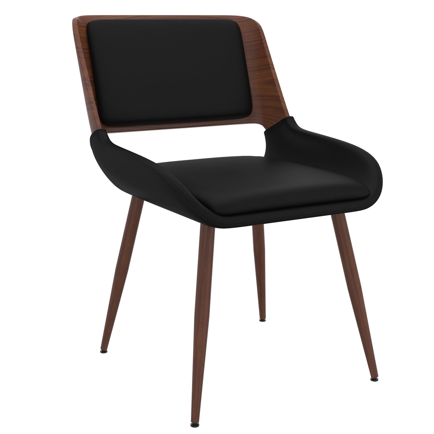 Hudson Side Chair in Black Faux Leather and Walnut