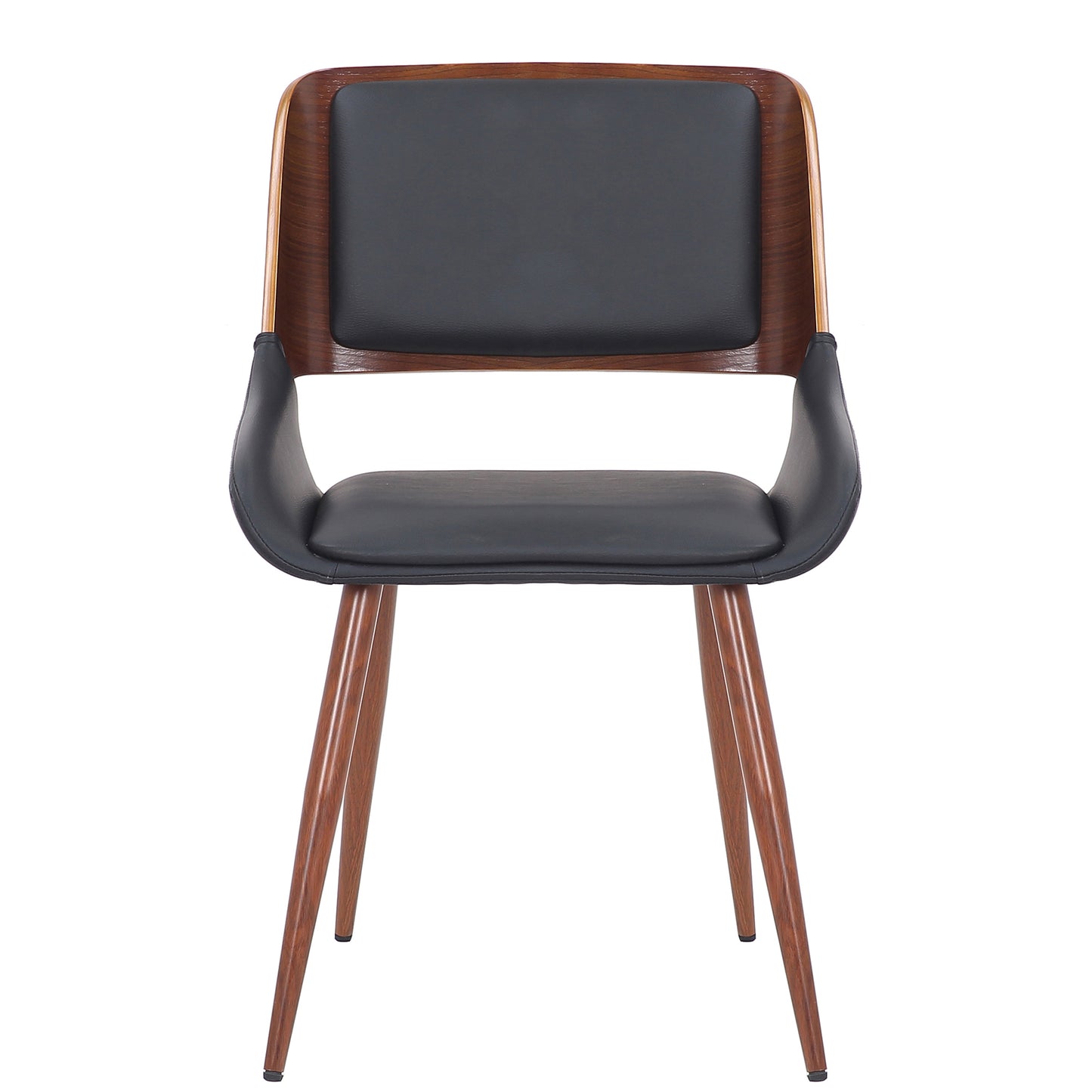 Hudson Side Chair in Black Faux Leather and Walnut