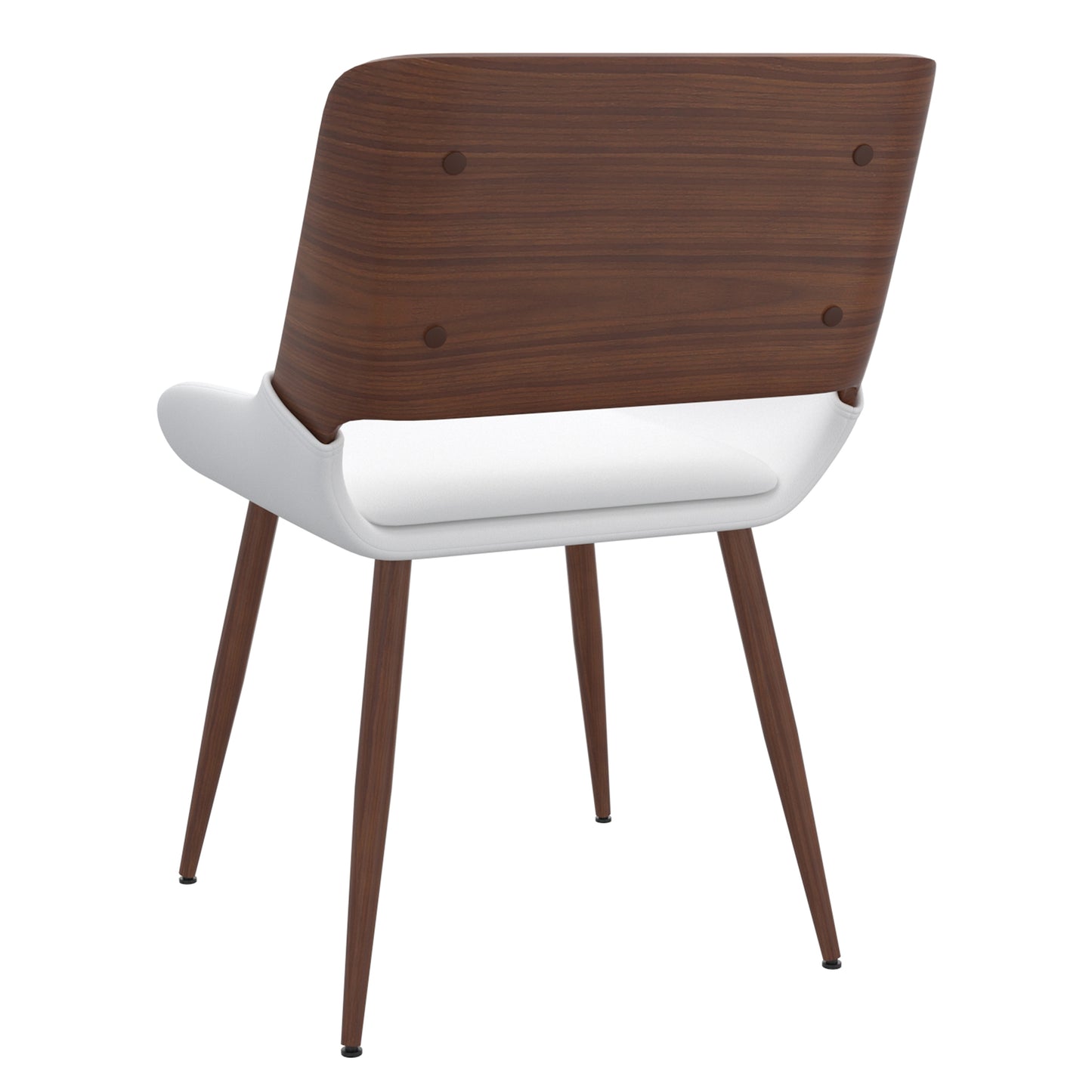 Hudson Side Chair in White Faux Leather and Walnut