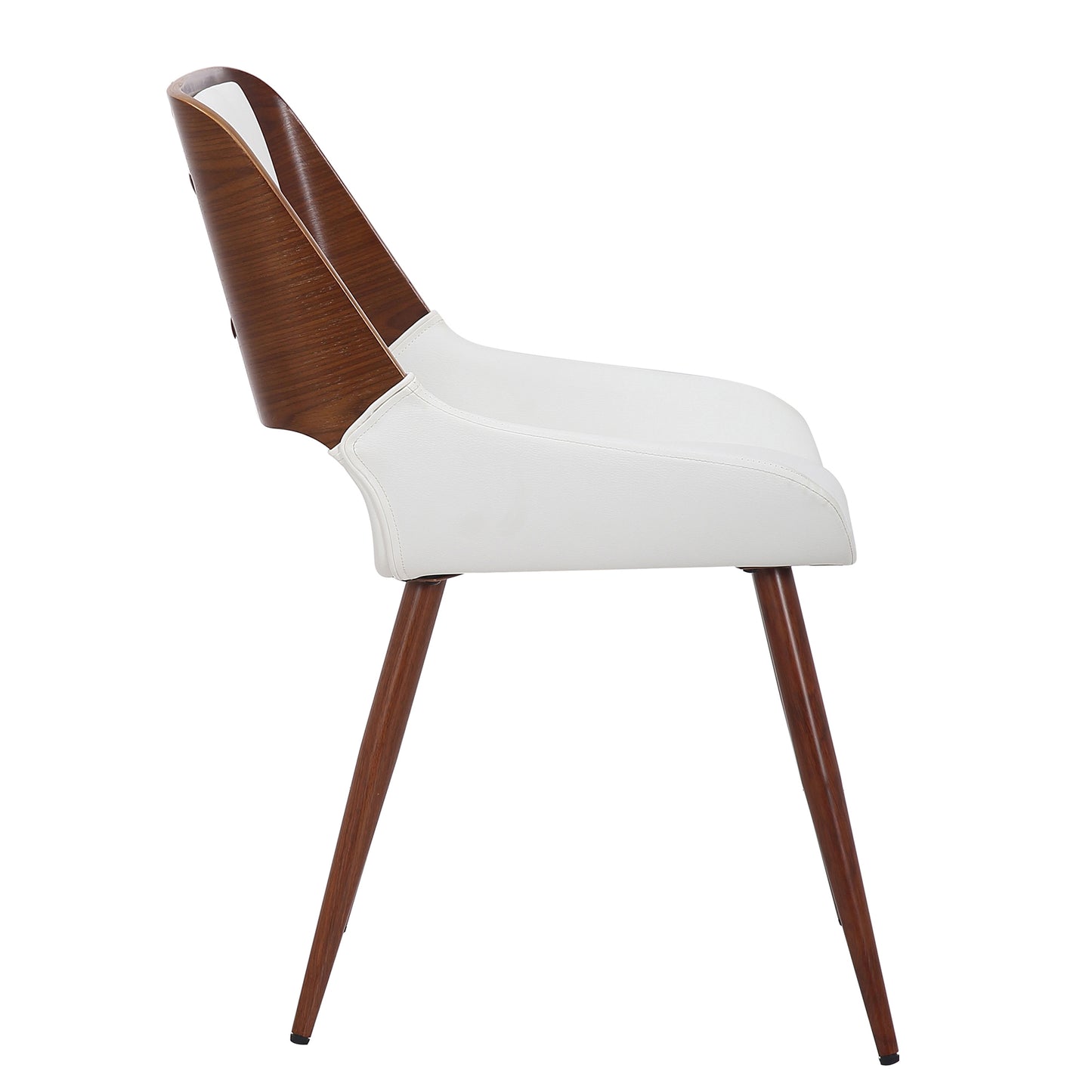 Hudson Side Chair in White Faux Leather and Walnut