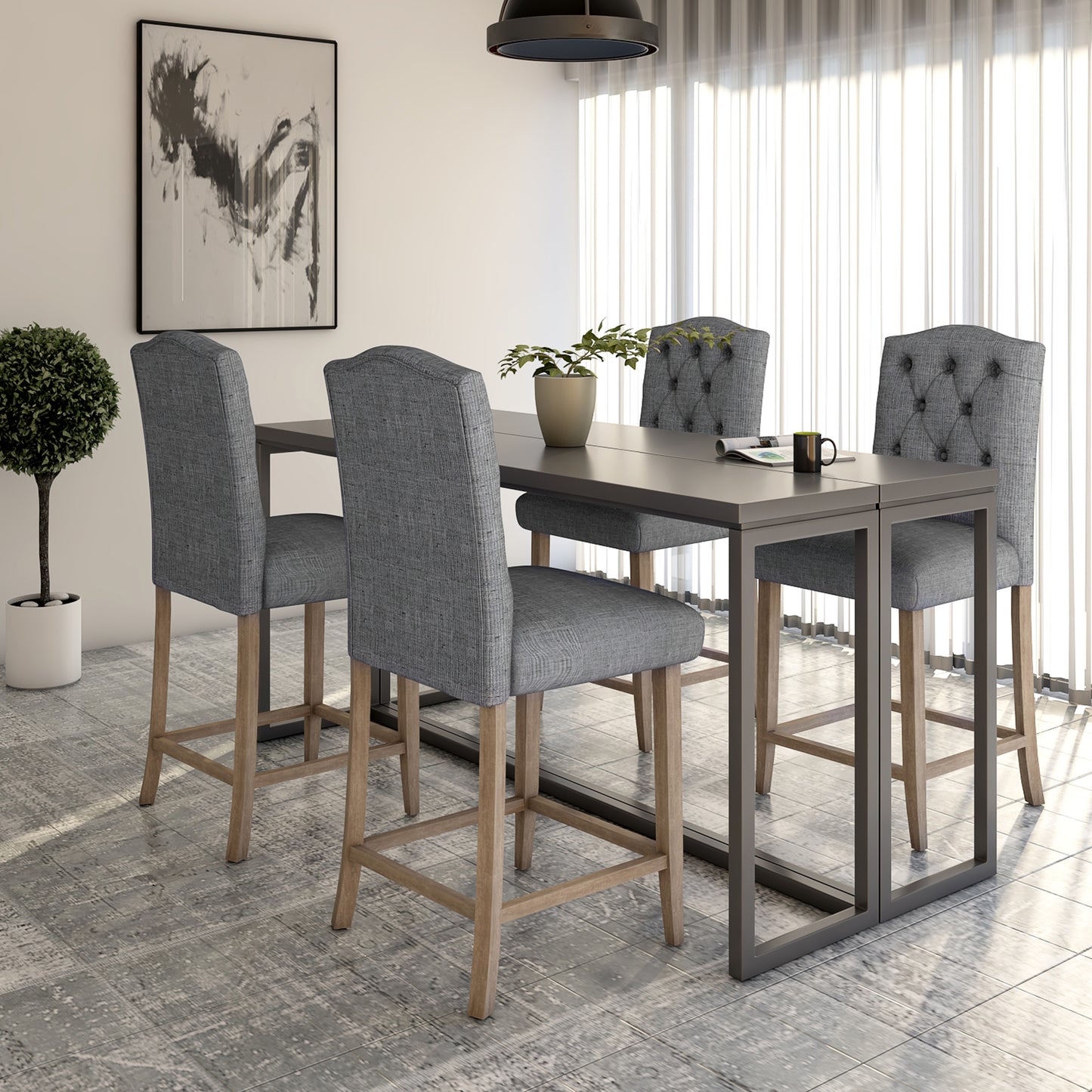 Lucian 26" Counter Stool, Set of 2 in Grey and Washed Grey