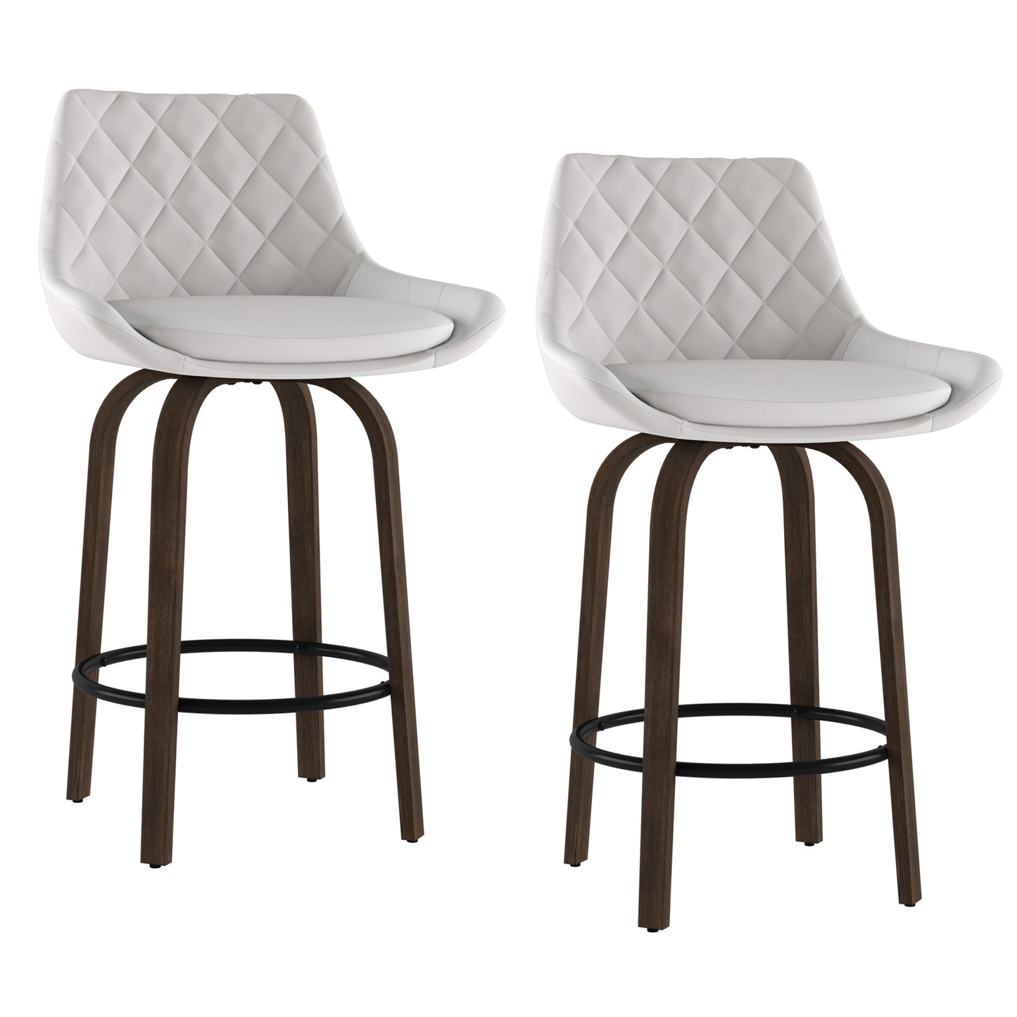 Kenzo 26" Counter Stool, Set of 2 in White and Walnut
