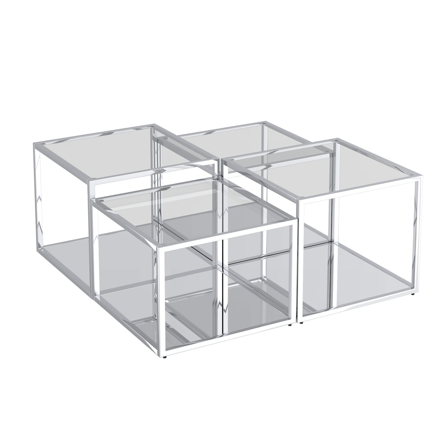 Casini 4pc Multi-Tier Coffee Table Set in Silver/Gold