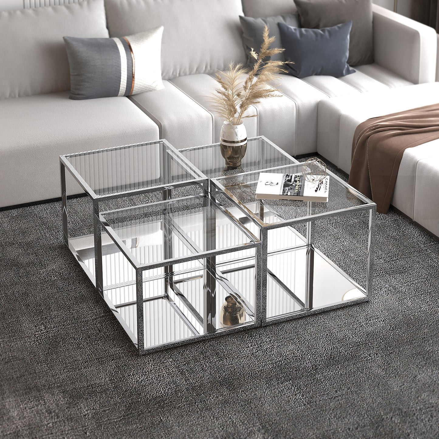 Casini 4pc Multi-Tier Coffee Table Set in Silver/Gold