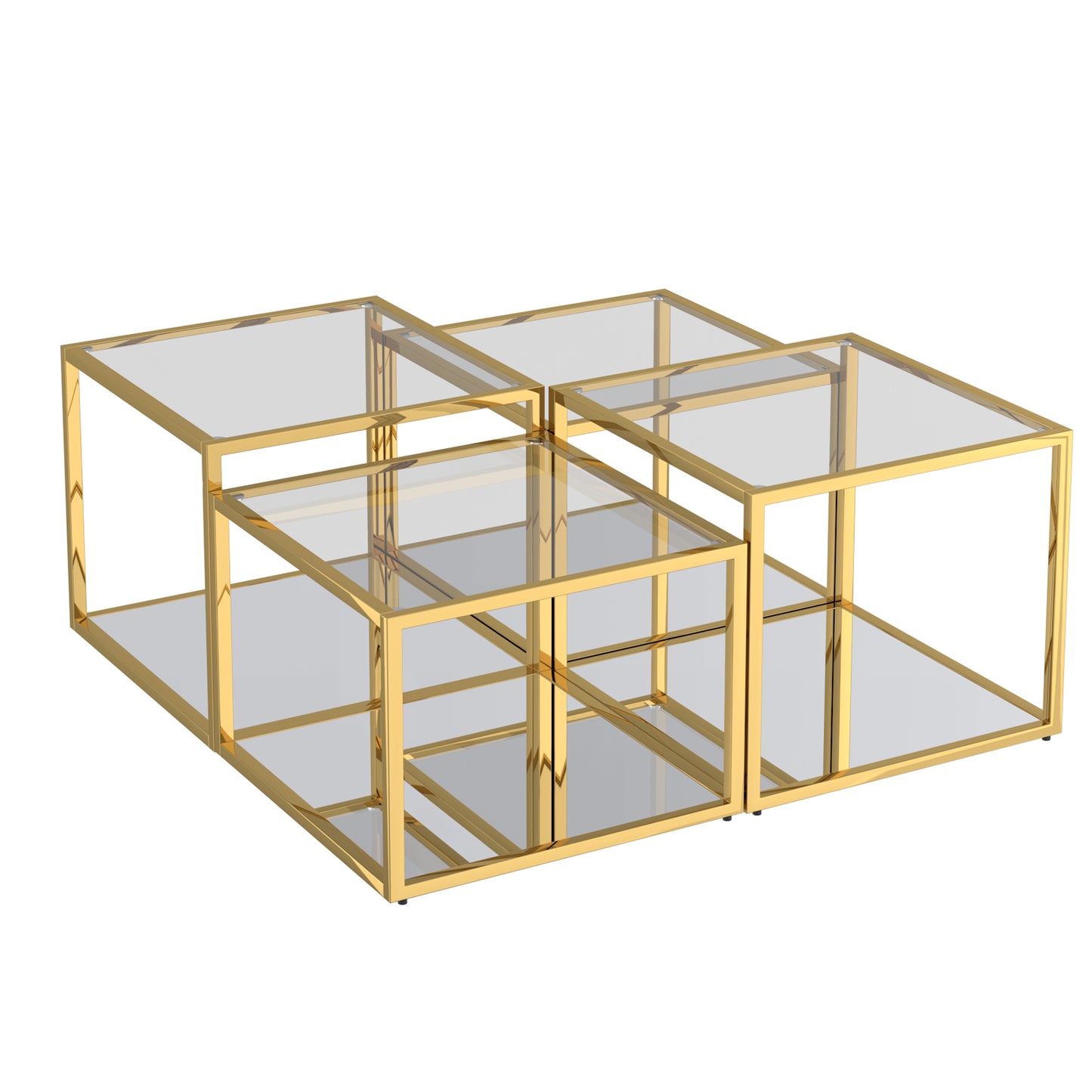 Casini 4pc Multi-Tier Coffee Table Set in Silver/Gold