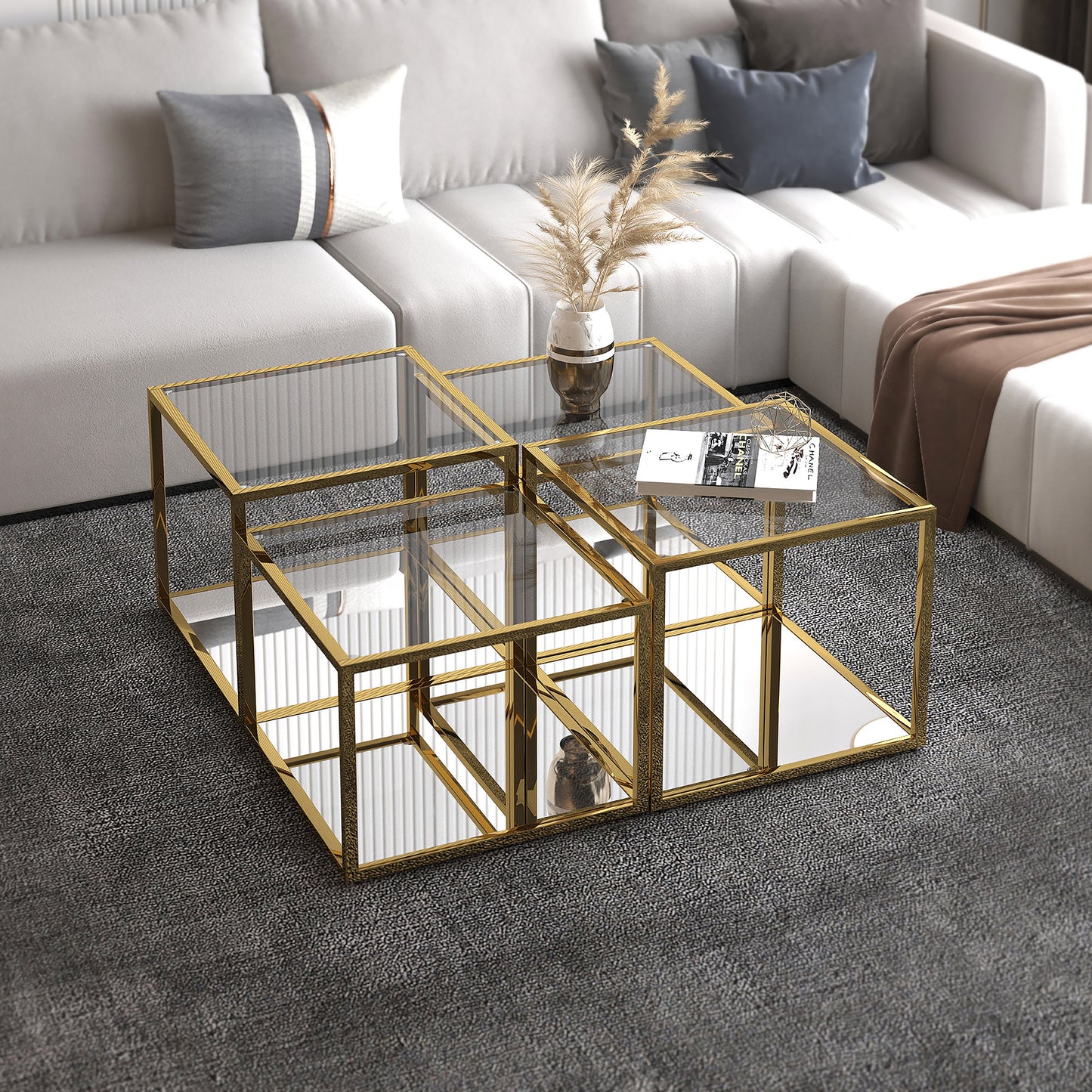 Casini 4pc Multi-Tier Coffee Table Set in Silver/Gold