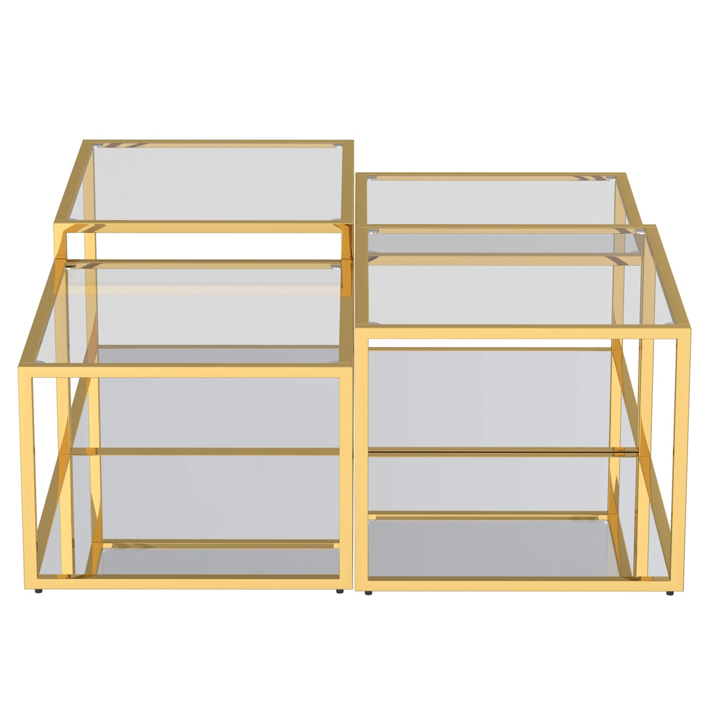 Casini 4pc Multi-Tier Coffee Table Set in Silver/Gold