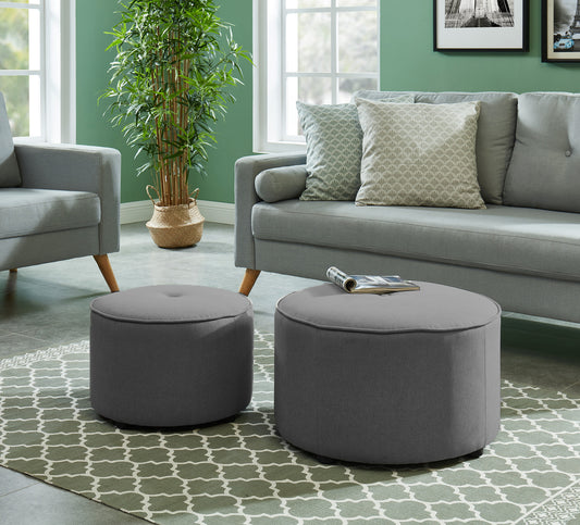 Ensemble ottoman rond Etro 2 pièces en gris clair