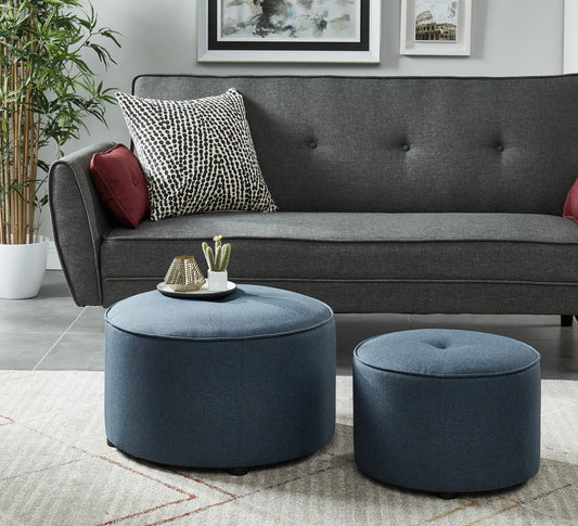 Ensemble ottoman rond 2 pièces Etro en bleu