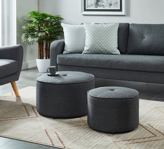 Ensemble de 2 poufs ronds Etro en gris