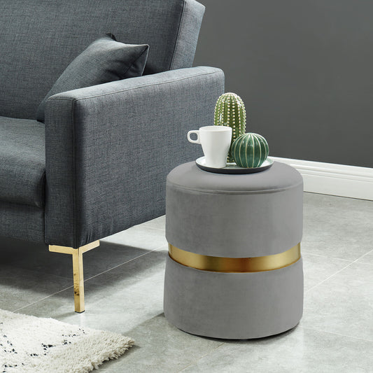 Violet Round Ottoman in Grey and Aged Gold
