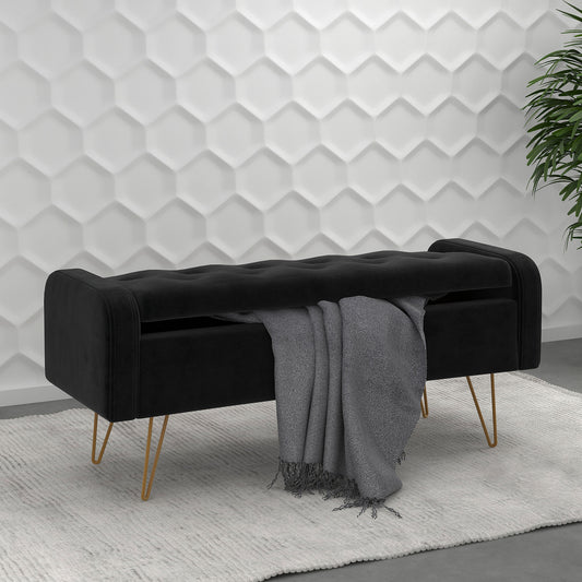 Sabel Storage Ottoman/Bench in Black and Aged Gold